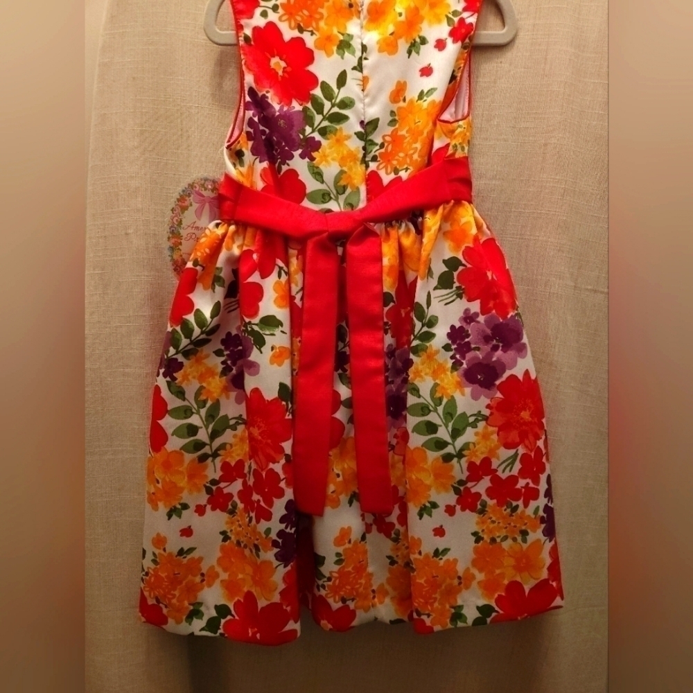 American Princess- NWT Lovely red, green, orange,yellow floral dress, Si… - Picture 4 of 5